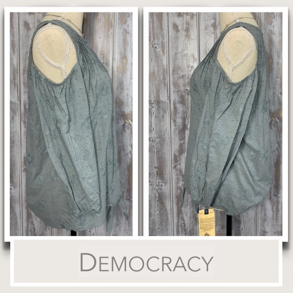 Democracy Cold Shoulder Top in  “Stormy Sea” Sage 3/4 Sleeves NWT - Picture 5 of 8